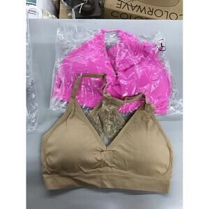 Rhonda shear 2 pack wirefree halter bras size Large new from HSN